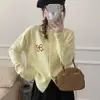 Cardigan de Punto Estilo Coreano para Primavera y Otoño, Nuevo, Bordado, Puntada de Lazo, Oreja de Madera, Estilo Dulce, Reductor de Edad, Suéter Suave y Sedoso para Mujer