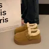 Mocassins de pelúcia com sola grossa estilo Birkenstock, novos sapatos de algodão peludos quentes para exterior outono e inverno 2026, mocassins de neve