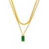Nuevo collar de doble capa con circonita verde y acero de titanio para mujer, cadena de clavícula con diseño de hueso de serpiente de doble capa de nicho de lujo ligero, joyería para mujer