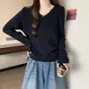 Camiseta de manga larga con cuello en V para mujer, nuevo estilo primavera-verano 2026, talla grande, corte holgado, adelgazante, top con cordón para mujer