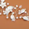 Tiara Simples de Pérolas Europeia e Americana, Tiara de Cristal de Liga Tecida à Mão, Acessórios de Cabelo Estilo Antigo, Headpiece Nupcial de Folha da Moda