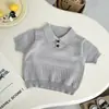 Estilo Bosque de Oxígeno Ligero Ins~Traje de Verano para Niños y Niñas Nuevo Elegante Color Sólido Tejido de Punto Manga Corta Pantalones Casuales Ropa Infantil