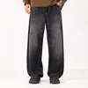 Jeans com Design Splash-Ink High Street Americano para Homens 2025 Outono Marca Tendência Calças Retas Largas Pretas e Cinzas