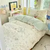 Juego de Ropa de Cama Individual de Tres Piezas de Algodón Puro para Dormitorio de Estudiantes Universitarios, Juego de Cuatro Piezas de Sábana y Funda de Edredón de Algodón
