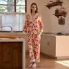 [História de Frutas] Pijama Estampado 100% Algodão para Mulheres, Conjunto de Roupa Caseira de Algodão com Gola e Manga Longa para Primavera e Outono, Que Pode Ser Usado Fora