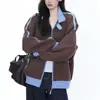 Sudadera retro americana, estilo relajado, unisex, con bloques de color y mangas raglán para mujer, corte holgado, moderna, con cierre de cremallera, adecuada para primavera y otoño