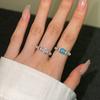 Explosiones Transfronterizas Anillo de Plata Esterlina S925 para Mujer de Alta Gama Zircón Corte Flor de Hielo Azul Rosado Moda Geométrico Anillo de Amor
