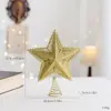 Nova decoração de Natal: Estrela dourada brilhante para topo de árvore, estrela tridimensional vermelha e prateada, acessórios de decoração de chapéu de topo para árvore de Natal