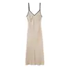 Ins Ropa de Mujer Estilo Europeo Transfronteriza Venta al por Mayor Nuevo Color Bloqueado con Ribete Textura de Satén de Seda Vestido Midi 1165170