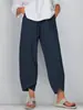 Roupas Femininas Transfronteiriças Nova Cor Sólida Transfronteiriça Roupa Feminina Tamanho Plus Simples Solta Casual Calça de Nove Pontos