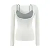 Conjunto casual de tres piezas para mujer, top de manga larga, camisola y pantalones de pierna ancha, nuevo conjunto delgado de tres piezas para principios de otoño de 2026
