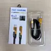 Cable de datos trenzado cuatro en uno mecha amarillo dos a dos empaque alambre de carga rápida uno a cuatro soporte interior de blíster caja de color