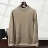 Suéter masculino de cashmere com gola alta meia, cor sólida, malha business casual, corte solto, luxo leve, espessado, quente, suéter para usar como base