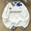 Moletom Gola Polo Estilo Coreano Relaxado e Versátil para Mulheres, Outono e Inverno 2025, Forrado com Fleece, Quente, Top Patchwork Falso de Duas Peças