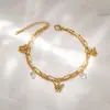 Pulsera Retro Francesa Transfronteriza de Acero Inoxidable con Diseño de Corazón, Estrella de Mar y Perla, Elegante Joyería de Pulsera de Cadena