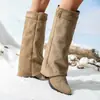 Botas longas de salto grosso tamanho grande para mulheres, comércio exterior transfronteiriço, novo estilo europeu e americano outono e inverno, botas plissadas versáteis da moda
