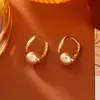 Brincos Pérola Dourado Champagne de Alto Padrão, Brincos Simples, Modernos e Versáteis, Joias de Nicho para Celebridades da Internet Banhadas a Ouro Real