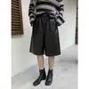 ICCIICC Otoño Nueva Moda Pantalones Acampanados Cropped con Cintura Elástica Piel Sintética Pantalones Casuales 1343