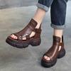Sandalias de plataforma de cuero suave de alta calidad, sandalias con plataforma y tacón abierto, sandalias huecas, sandalias romanas nuevas de verano 2023 para mujer
