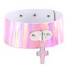 Venta al por mayor de fábrica Moda europea y americana explosiones collar con colgante de cruz ancho collar de cuero luminoso láser cadena clavicular
