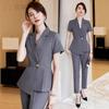 Traje Profesional de Verano de Manga Corta para Mujer, Blazer Pequeño con Pantalones, Uniforme de Trabajo para Gerente de Hotel, Recepción, Joyería, Atuendo de Negocios