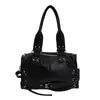 Bolso de almohada de mano estilo ins hot girl coreano, bolso de hombro y cruzado estilo biker de cuero encerado vintage, bolso versátil para el día a día