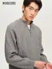 Suéter Gris para Hombre Woog2005 con Media Cremallera y Cuello Alto 2025 Invierno Nuevo Suéter Interior de Punto de Cuello Alto
