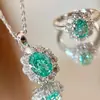 Collar Colgante Paraíba Sabor Menta Romántico Anillo Color Azul Tanzanita Lujo Ligero Moda Conjunto de Tesoros para Mujeres