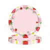 Nuevo Dibujo Animado Fruta Fresa Niños Suministros de Decoración para Fiesta de Cumpleaños Set Plato de Papel Mantel Vajilla de Fiesta