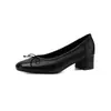 Piel de Vaca Suave Elegante Versátil Lazo 2026 Otoño Para el Trabajo Tacón Medio Grueso Punta Redonda Piel Genuina Tacón Bajo Zapatos de Mujer