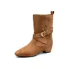 Botas Vaqueras Retro de Mujer Puntiagudas con Hebilla de Media Caña Otoño Invierno Aumento Interno de Altura Adelgazantes Arrugadas Apiladas Botines de Mujer