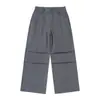 Calças Casuais Masculinas Americanas High Street Desgastadas Patchwork Design Desconstruído Roupa de Trabalho Plissada Paraquedista Esportiva Perna Reta