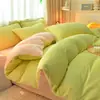 Juego de Cuatro Piezas de Color Liso de Terciopelo de Leche Invierno Engrosado Coral Terciopelo Sábana Funda Nórdica Ropa de Cama Terciopelo de Doble Cara