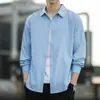 Camisa de Seda de Gelo com Caimento de Alta Qualidade Masculina de Manga Longa Jaqueta de Verão Solta Tamanho Grande Estilo Coreano Tendência Camisa Bonita