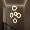 Lámpara de Escalera Transfronteriza Mármol Natural Real Candelabro Largo Moderno Simple Nórdico Lujo Ligero Nuevo Estilo Chino Todo Cobre Villa Giratorio