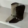 Nuevas Botas Vaqueras de Media Caña para Mujer Estilo Coreano 2026 Otoño/Invierno, Puntiagudas de Cuadrado Pequeño, Versátiles con Hebilla de Cinturón, Tacón Bajo Adelgazantes