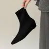Botas Elásticas de Tacón Cuña con Punta para Mujer, Botas Delgadas de Gamuza para Otoño e Invierno, Botas Tipo Calceta de Tacón Alto Cortas, Nuevas Botas Nude Adelgazantes para Mujer