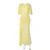 Estilo Europeu e Americano Novo Produto de Verão 2026, Design Francês, Elegante Vestido Longo com Fita Decorativa em Camadas Costas Nuas para Mulheres