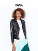 Chaqueta de cuero genuino corta negra para mujer, capa superior de piel de vaca con cremallera diagonal, cuello solapa, cinturón, chaqueta de cuero de motocicleta entallada