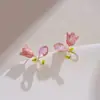 Clip para Oreja de Flor Rosa Diseño de Nicho Esmalte de Alto Grado Tulipán Pendientes Elegantes Exquisitos sin Agujeros en las Orejas