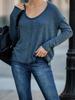 2021 Amazon wish europeo y americano transfronterizo otoño e invierno nuevo top de mujer de color sólido con cuello en V y manga larga ebay