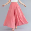 Pantalones Culotte de Lino y Algodón Lotte 2026 Estilo Mori Girl Color Sólido con Cintura Elástica, Pantalones Culotte Acampanados Estilo Étnico de 12 Colores