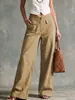 Pantalones de Primavera/Verano 2026 para Mujer Estilo Europeo y Americano Nuevo Amazon Color Sólido Algodón Lino Sueltos Casual Pierna Ancha Largos para Mujer
