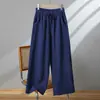Pantalones dad de algodón y lino para mujeres de mediana edad y mayores, pantalones cropped artísticos vintage de algodón y lino, pantalones rectos holgados casuales transpirables de verano