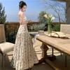 Vestido Largo de Playa Vacacional Adelgazante de Cintura Francesa Verano 2025 Diseño de Cuello Vestido Estilo Grande Vestido Elegante Ajustado