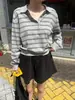 Ins Coreano 2026 Principios de Otoño Nuevo Estilo Coreano Versátil Polo Rayado Manga Larga Camiseta de Punto Top de Manga Larga para Mujer Camiseta