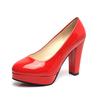 Comercio Exterior Talla Grande Tacones Altos 2021 Primavera Nuevos Zapatos Individuales Punta Redonda Tacón Grueso Charol Impermeable Plataforma Sexy Suela Gruesa Zapatos de Boda para Mujer