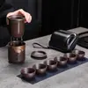 Mineral Crudo Color Arena Púrpura Cambiante Set de Té de Viaje Portátil Rápido Una Tetera Seis Tazas Separación de Agua y Té Juego Completo de Tazas para Exteriores