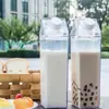 Taza de Leche de Plástico Transparente para el Hogar, Taza de Leche Cuadrada, Botella Giratoria Sellada para Almacenamiento de Leche Fresca