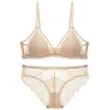 Lencería sexy de encaje para mujer, estilo francés de pestañas, sujetador sin aros, copa triangular fina de algodón, minimiza bustos grandes, conjunto de sujetador
